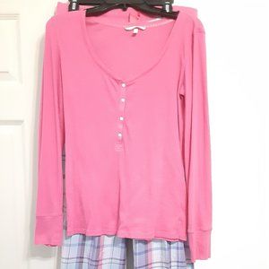 Victoria's Secret Size M Purple Pink Knit Henley Top W/ Pants Lounge Pajama Set